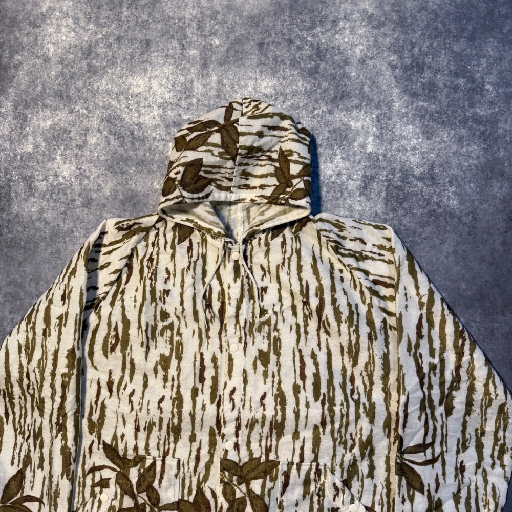 VTG 90s Cabelas Snow Tree Bark Camo Hooded Jacket Mens S/L USA Made Whitetail - Picture 3 of 7